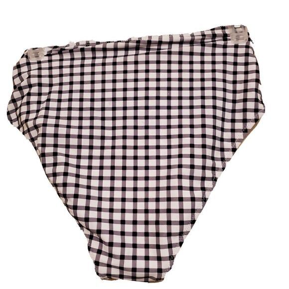 Cupshe Bikini Bottom Womens Black White SM Gingham Tie Front High Leg New - Picture 2 of 2